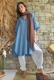 Tasha Cushion Cotton Oversized Shirt Tunic Denim
